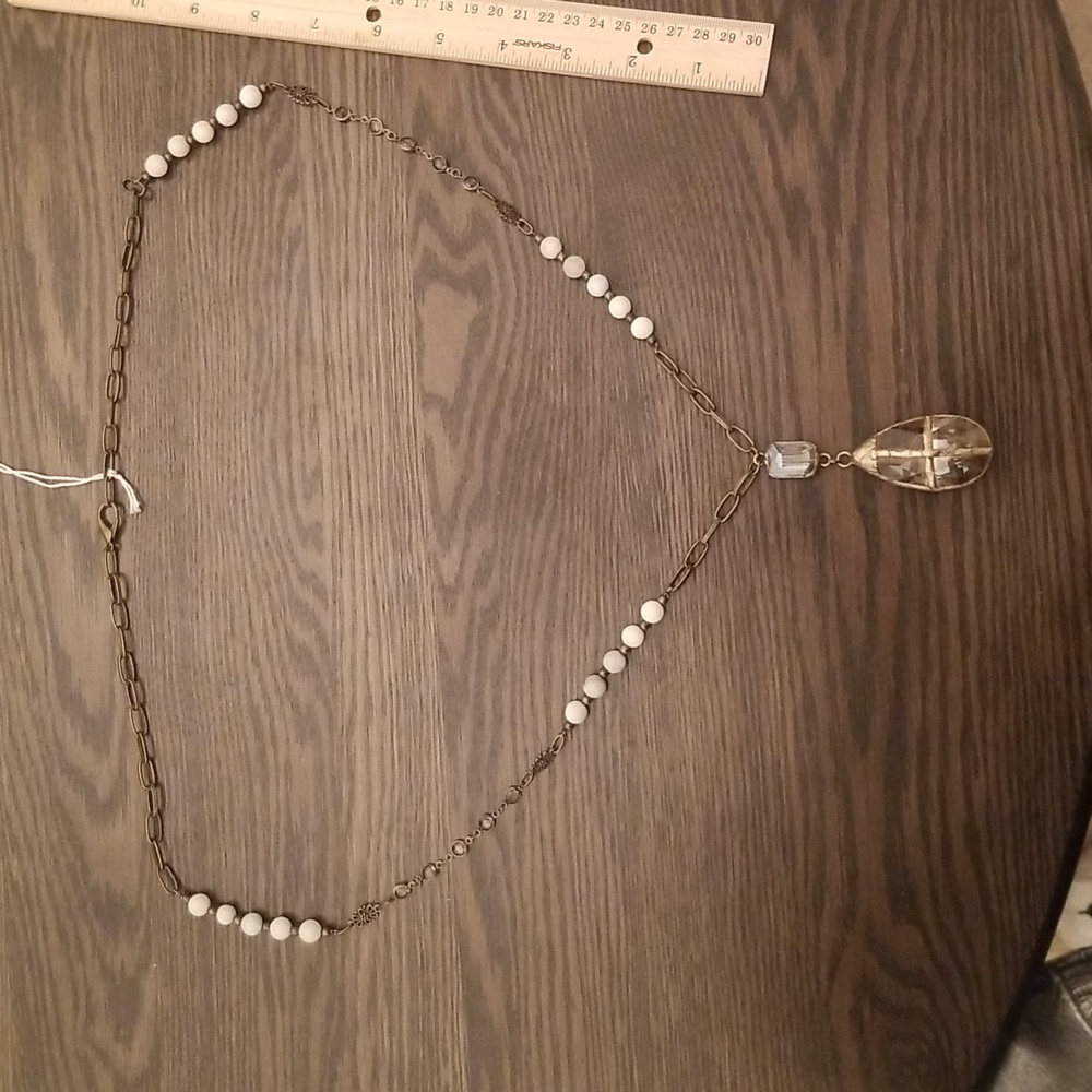 Brass & glass beads 32"